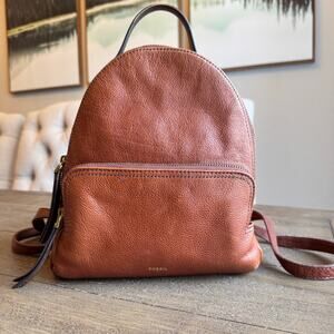 Fossil Women's Deep Camel Mini Micro Back Pack Purse Pebbled Leather Boho